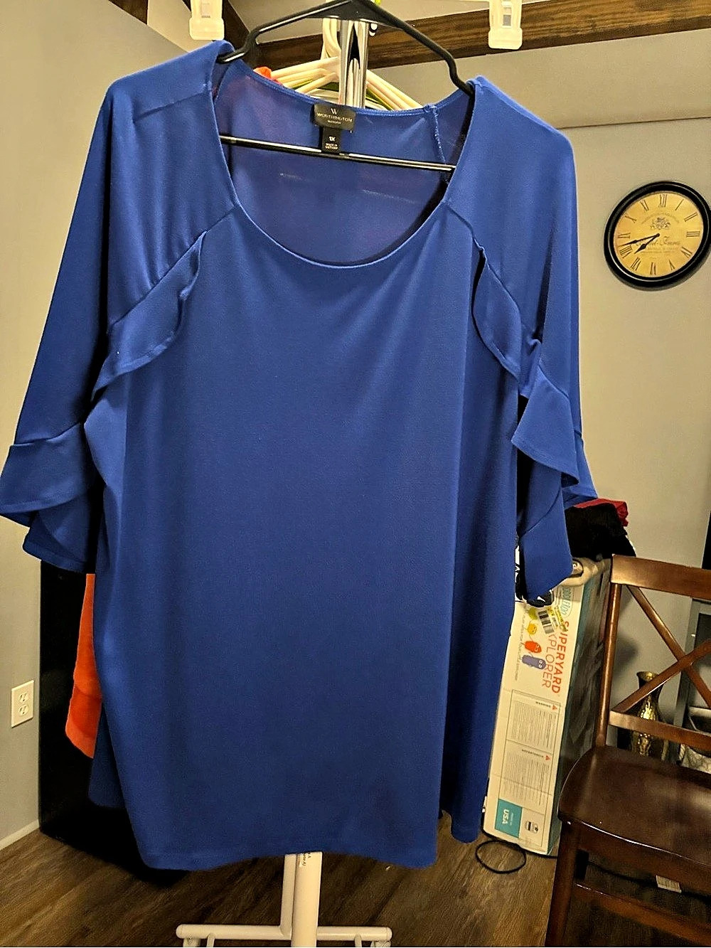 Worthington Ruffle Sleeve Blouse in Blue Size 1X